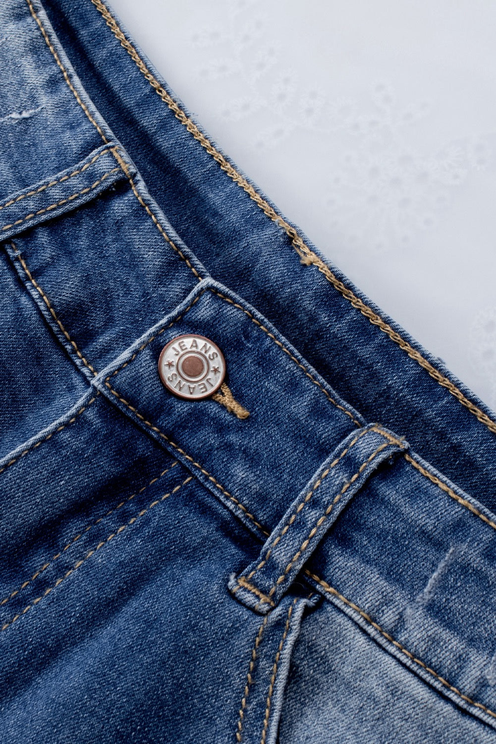 Blue Frayed Hem High Waist Denim Shorts