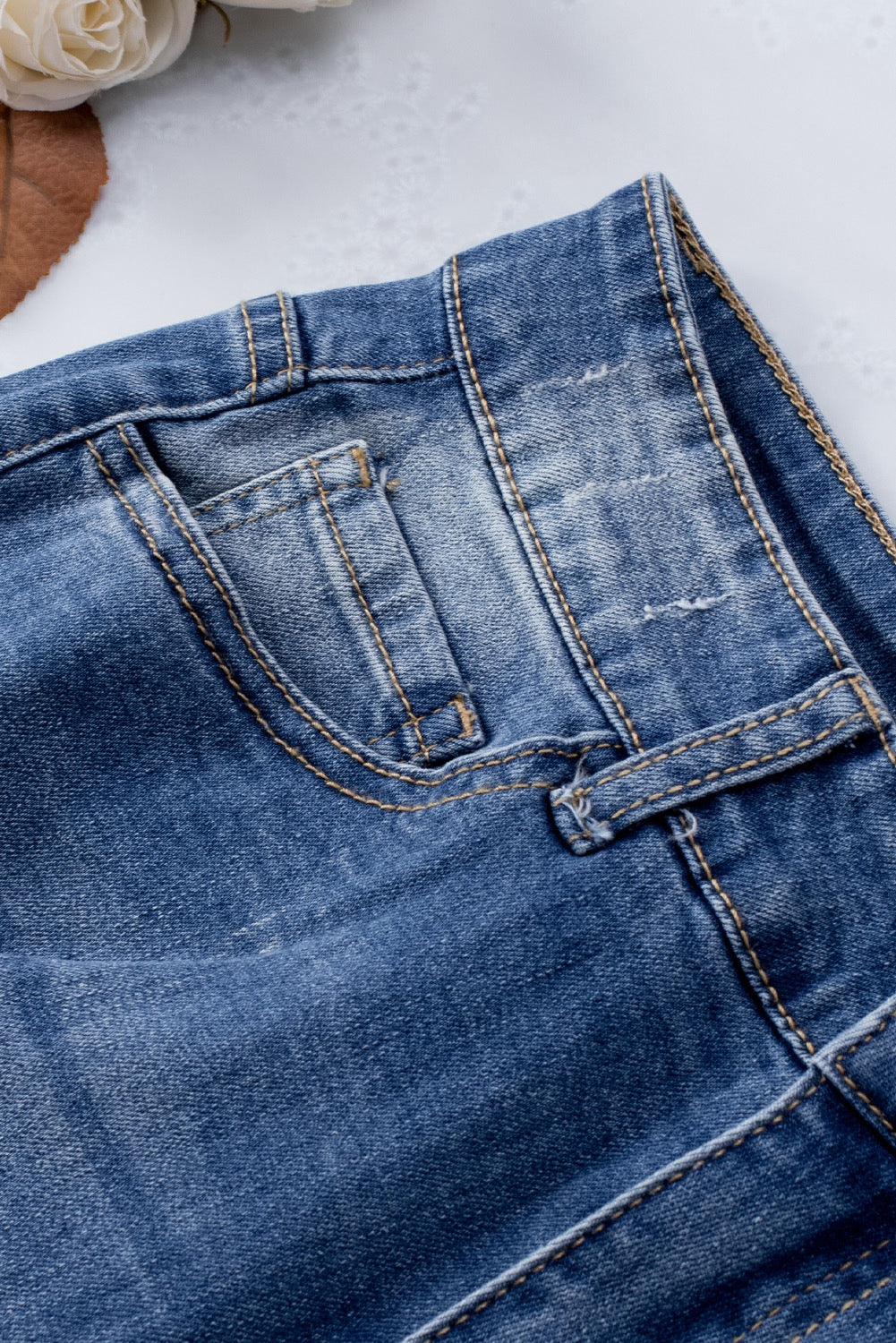 Blue Frayed Hem High Waist Denim Shorts