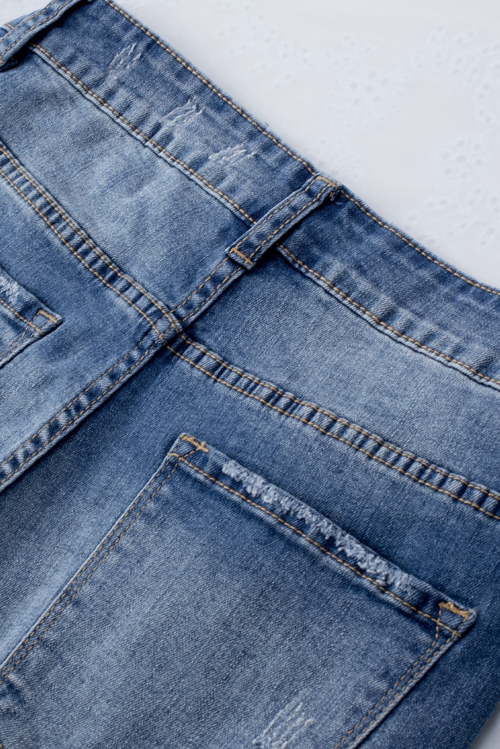 Blue Frayed Hem High Waist Denim Shorts
