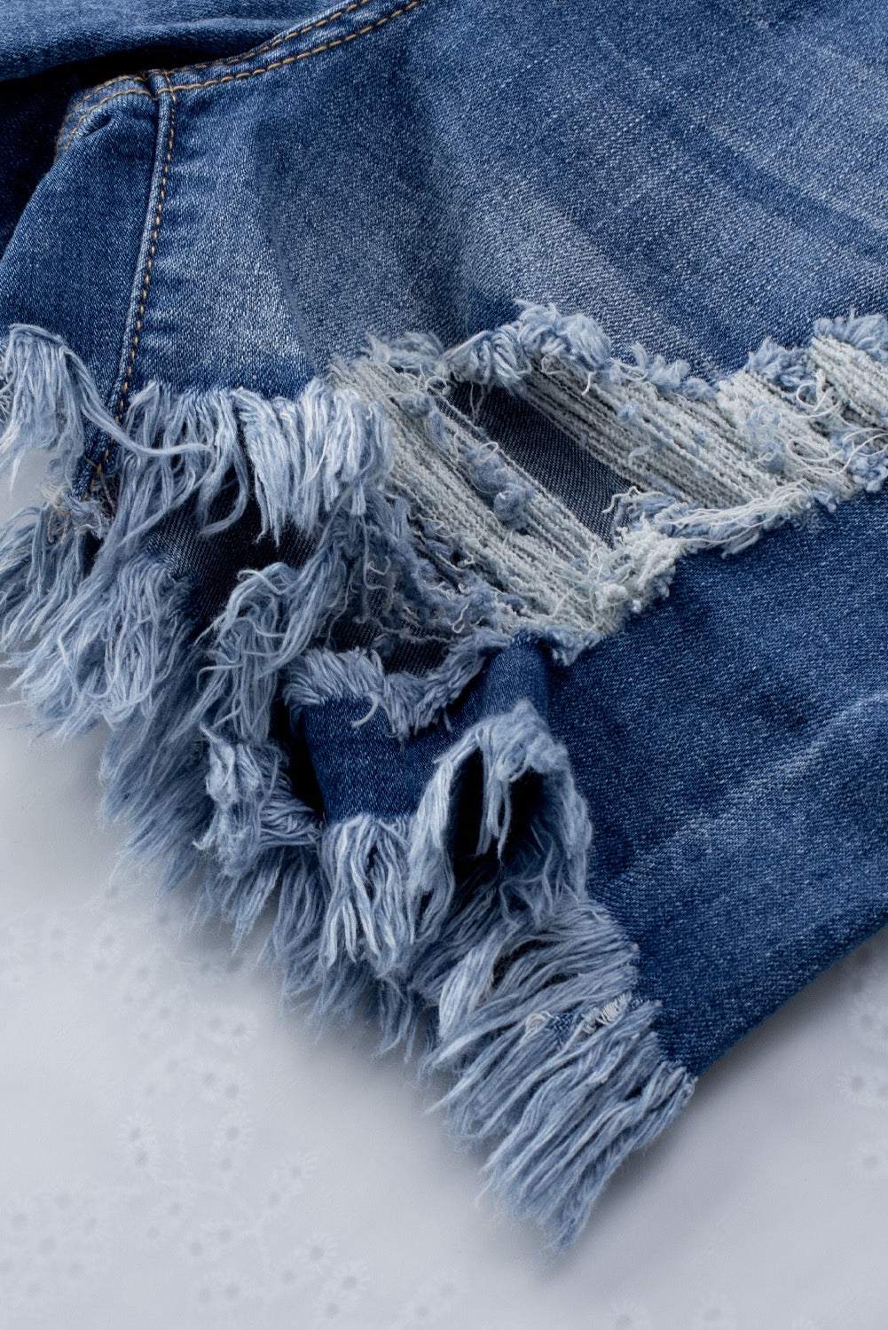 Blue Frayed Hem High Waist Denim Shorts