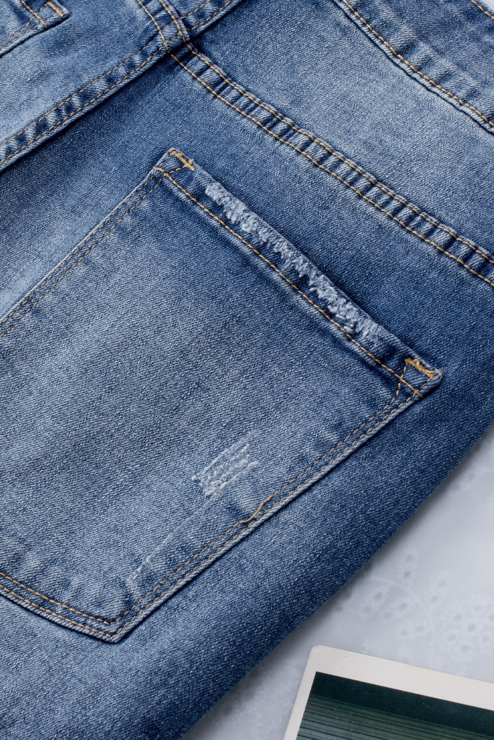 Blue Frayed Hem High Waist Denim Shorts