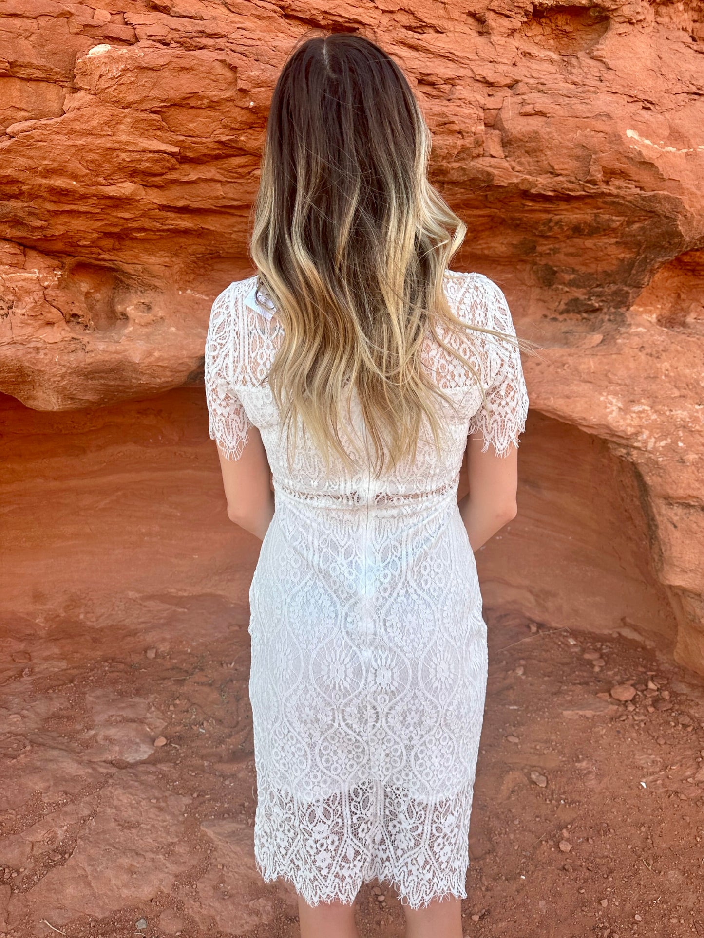 White Formal Sexy Lace MIDI Dress