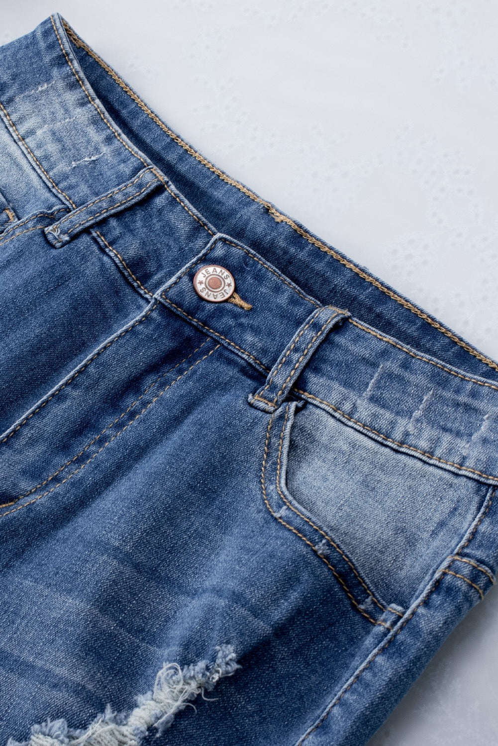 Blue Frayed Hem High Waist Denim Shorts
