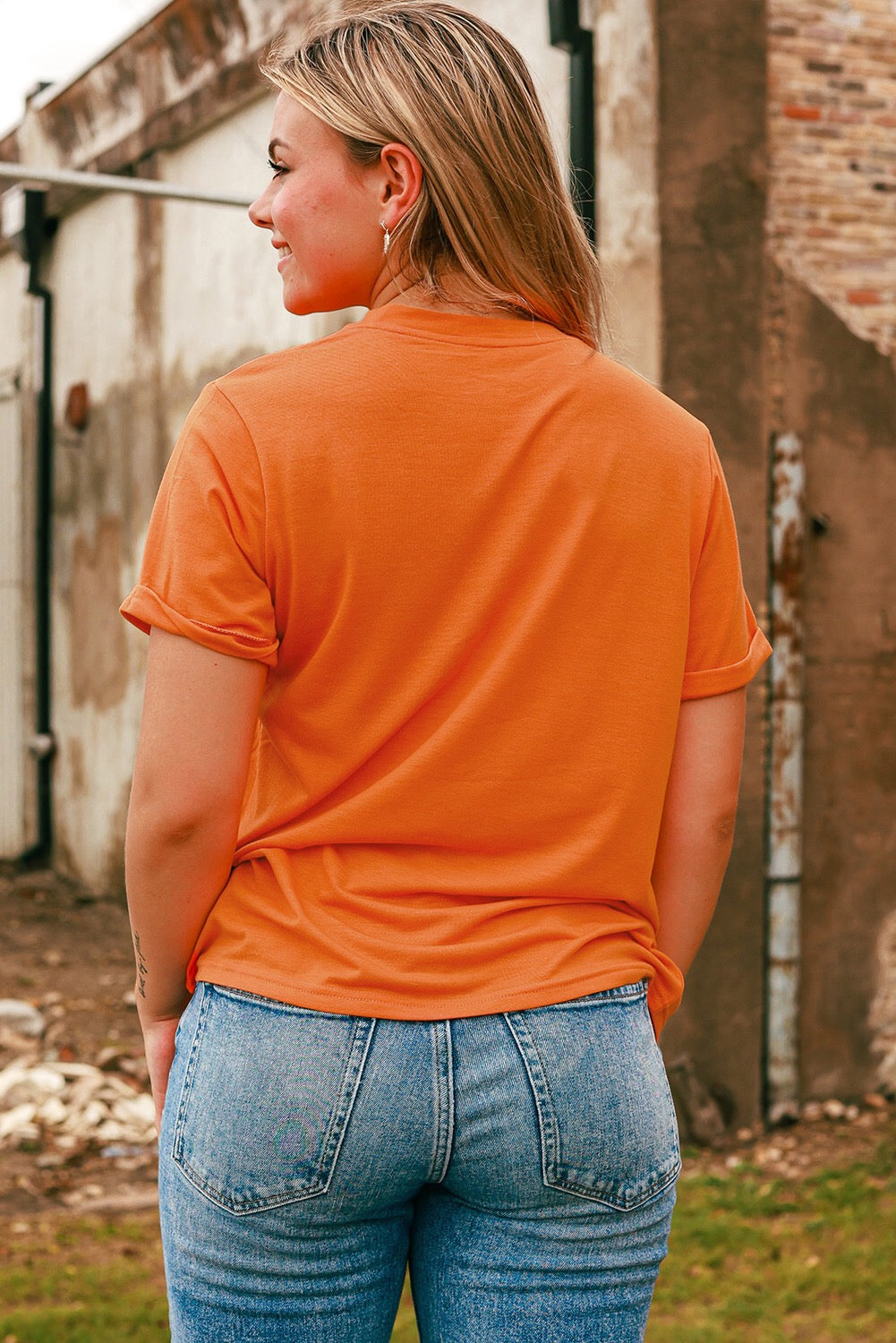 Orange GO CLIMB A Cactus Western Graphic Print T-Shirt