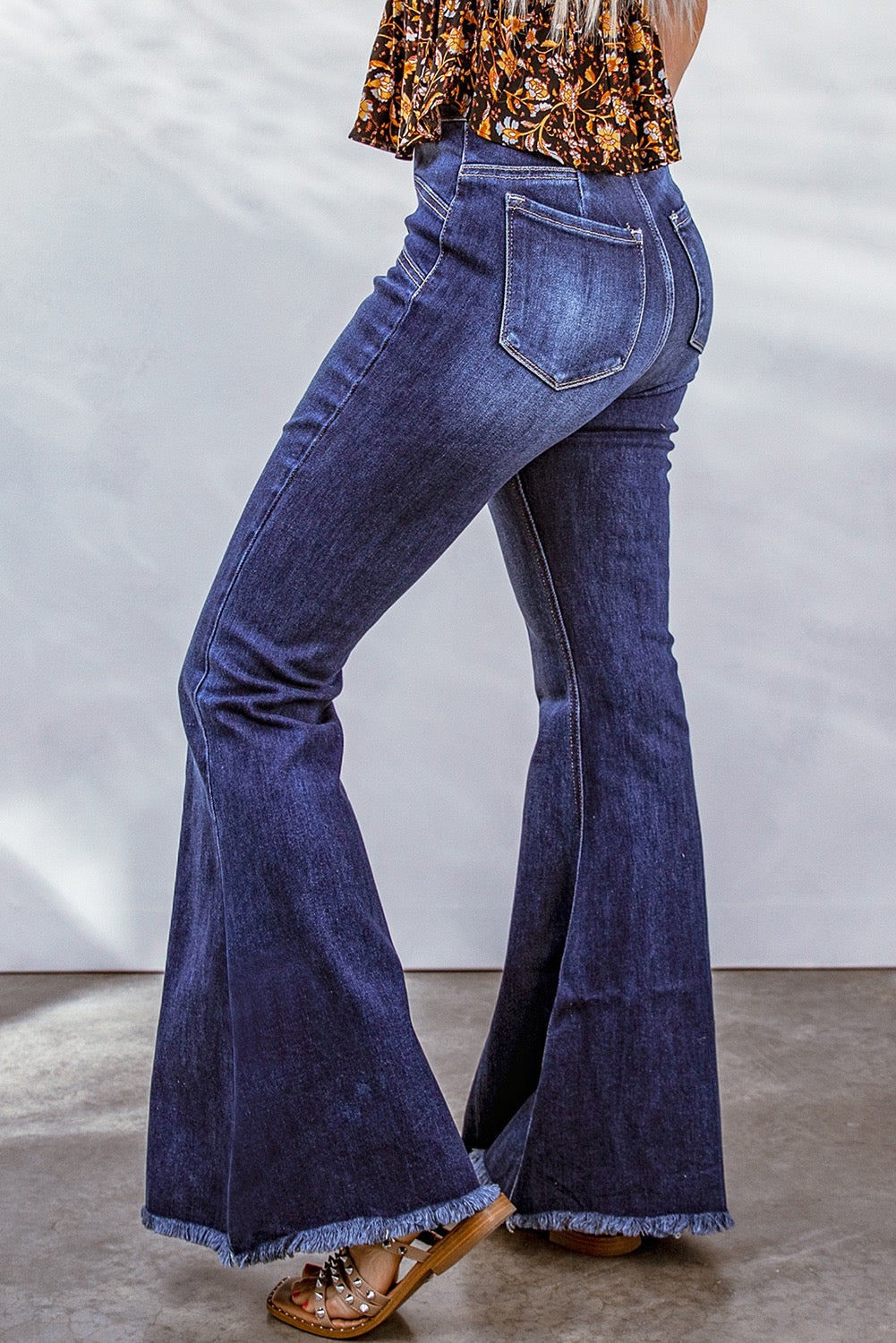 Blue Seamed Raw Hem Flare Jean cowan couture Blue Seamed Raw Hem Flare Jean cowan couture