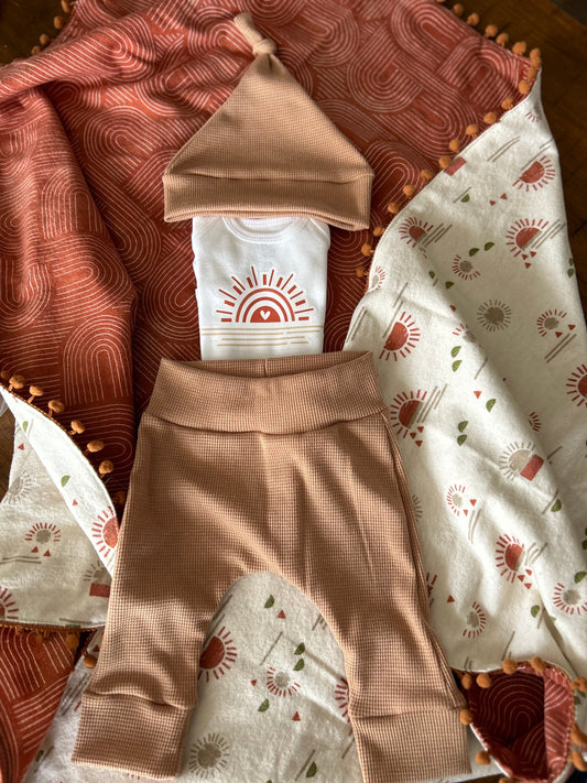 0-3 Month 4 Piece Newborn Blanket Layette Gift Set Boho Neutral Rainbow