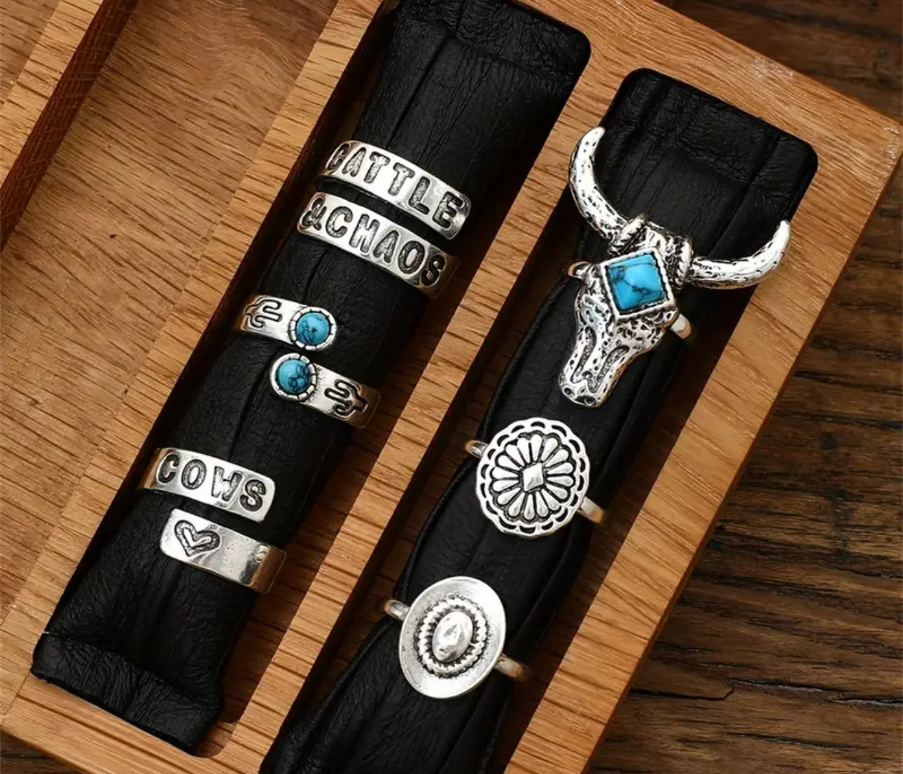6pcs Western Style Stacking Rings Trendy Bull Head