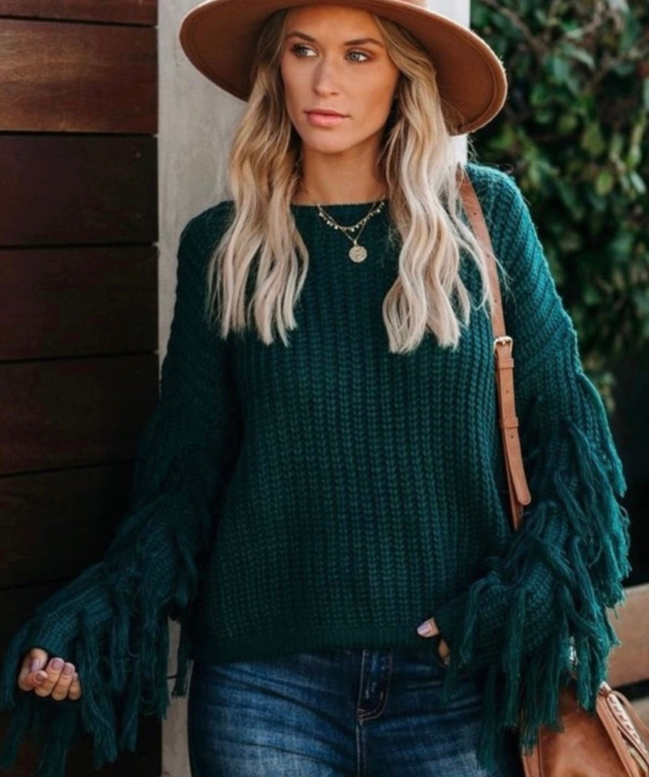 Green Knit Fringe Pullover Sweater
