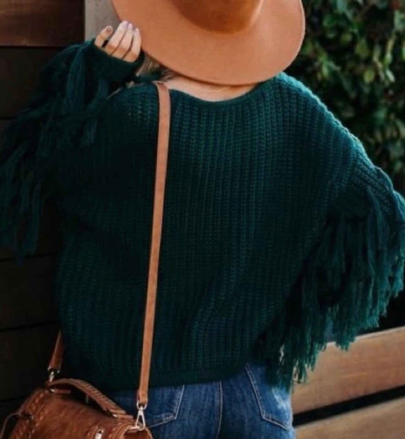 Green Knit Fringe Pullover Sweater