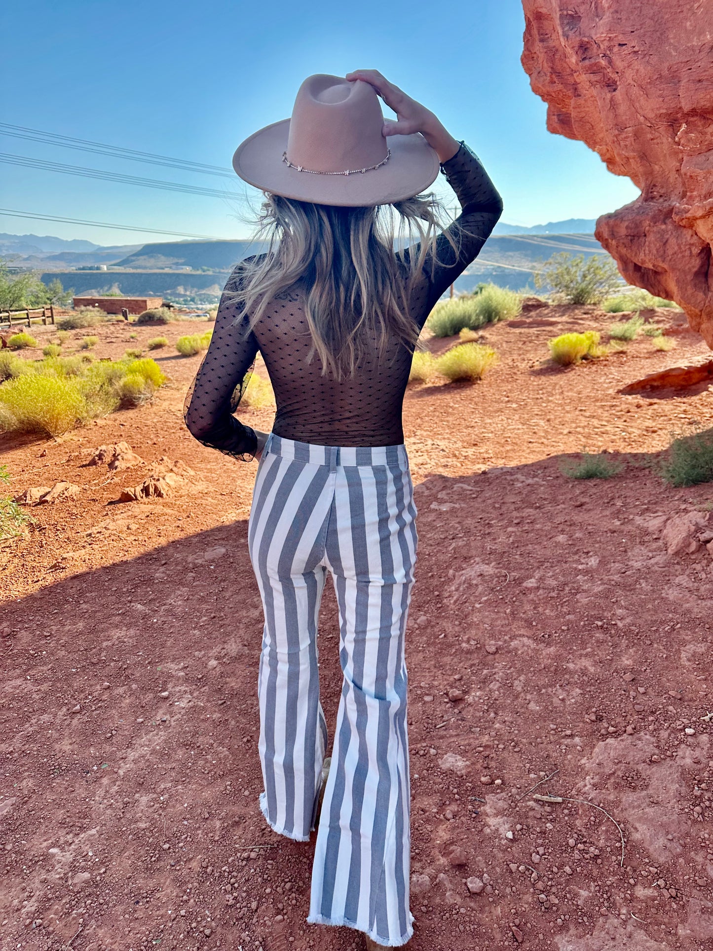 Pin Stripe Gray High Rise Stretch Flares