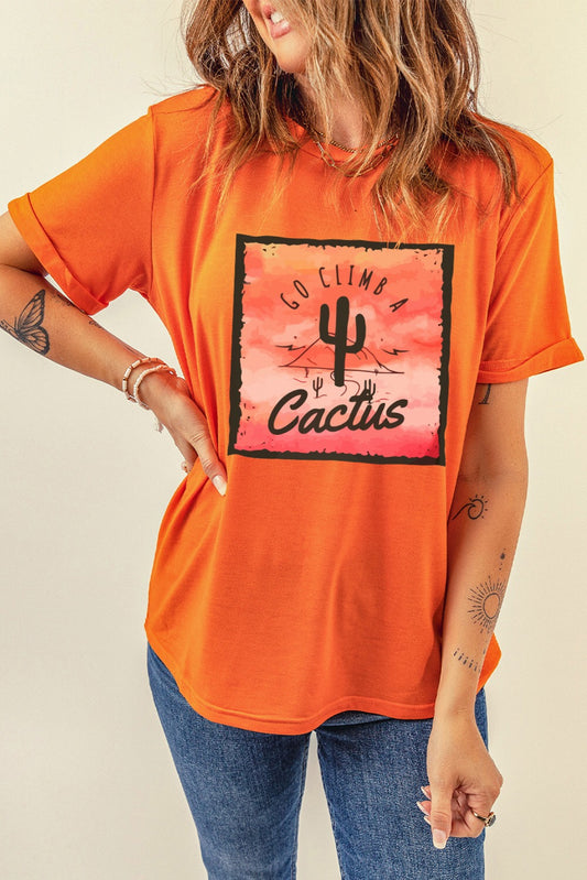 Orange GO CLIMB A Cactus Western Graphic Print T-Shirt