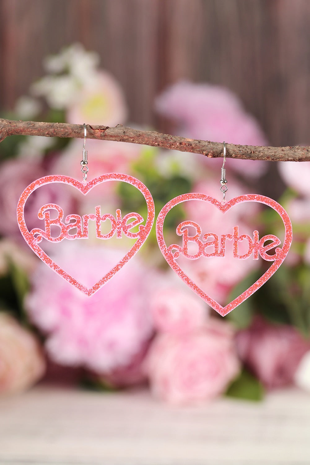 Pink Barbie Heart Dangle Valentine’s Earrings